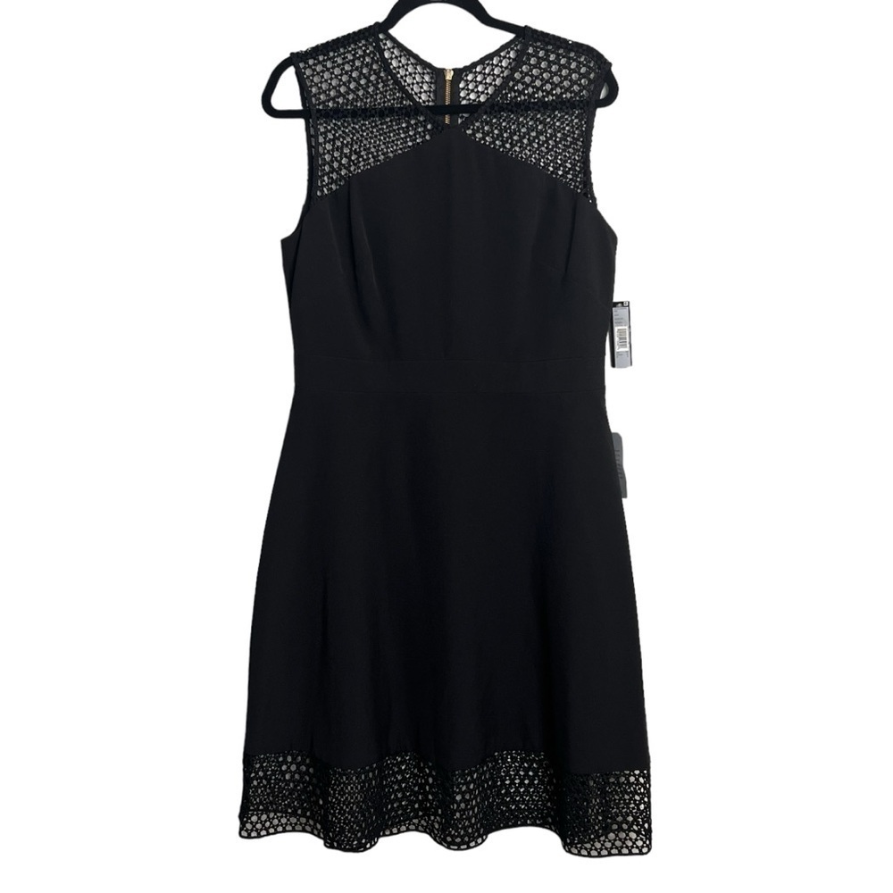 Tahari by Arthur S. Levine Womens Size 12 Black A-Line Dress Crochet Trim NEW